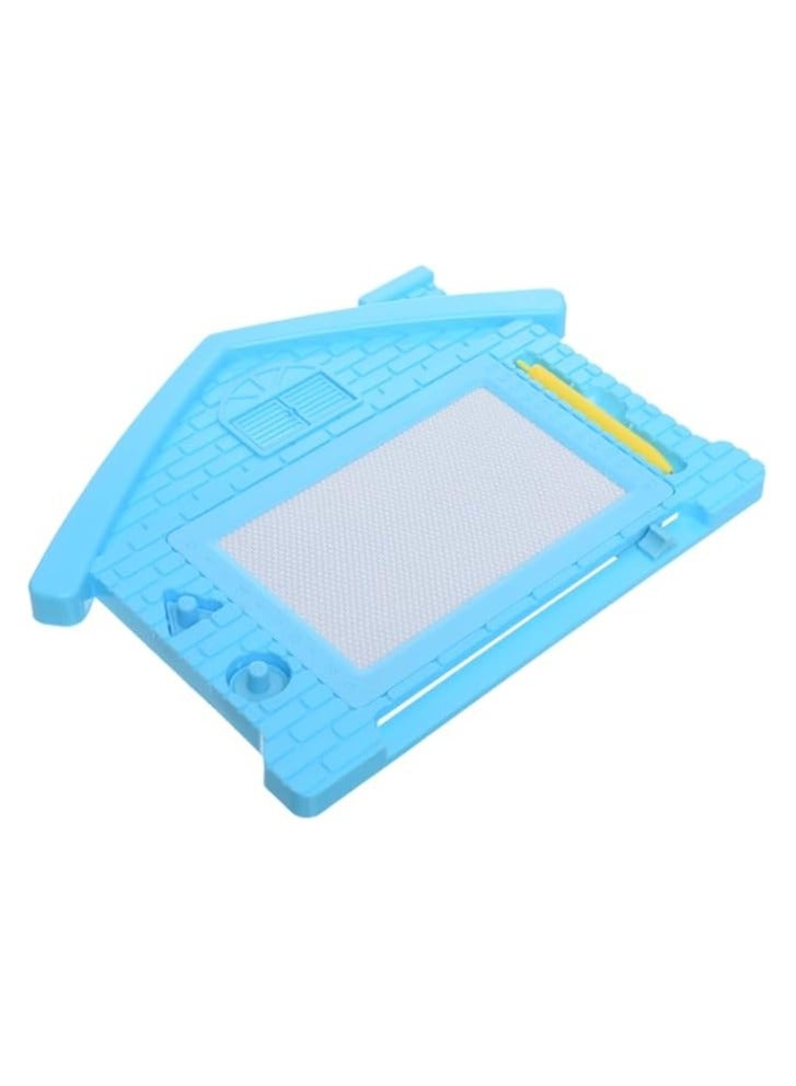 أروما لوح رسم وكتابة مغناطيسي للأطفال - لوحة رسم قابلة للمسح على شكل منزل مع طوابع وقلم، 20 × 25 سم، بلاستيك أزرق - Image 3