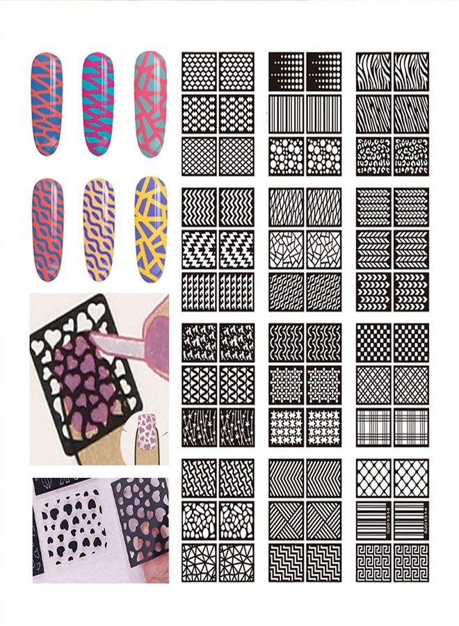 ASVNRES MONIKA Nail Vinyls Art Stencil Set, 144 Pieces 72 Designs French Tip Guides, Holographic Acrylic Hollow Stickers DIY Manicure Decor Supplies (24Large Sheets), Assorted, 24 Count (Pack of 1) - Image 4