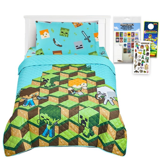 TWIN BEDDING SET FOR KIDS BUNDLE WITH BEDSPREAD FLAT SHEET FITTED SHEET AND PILLOWCASE FOR TWIN BED PLUS POSTERS STICKERS MORE BEDROOM DECOR