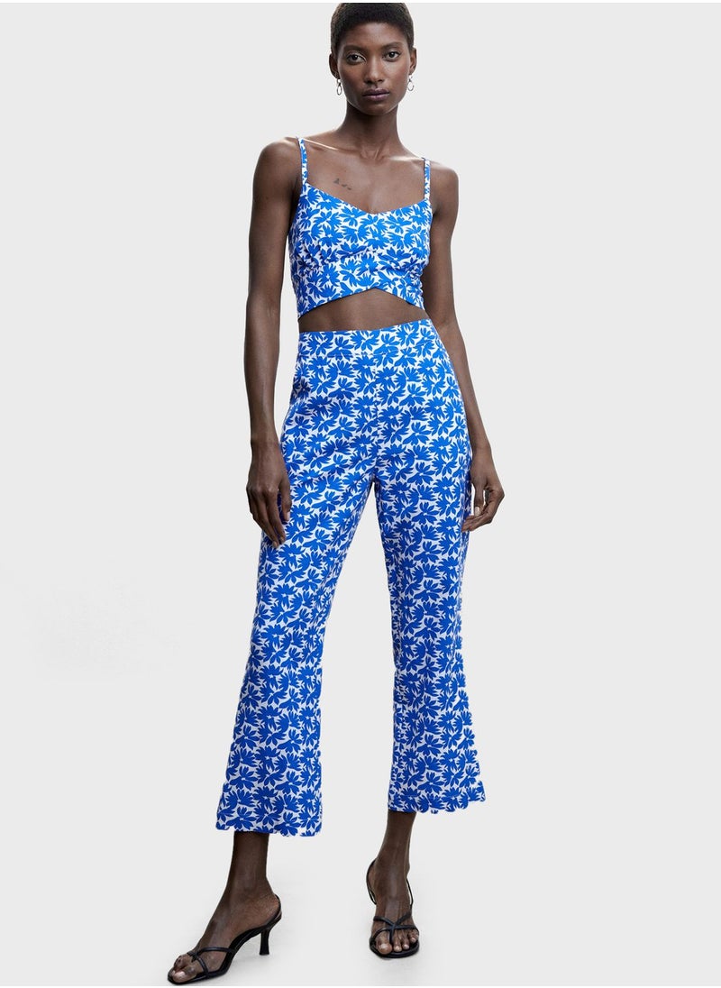 MANGO - Floral Print Wide Leg Pants - Image 1
