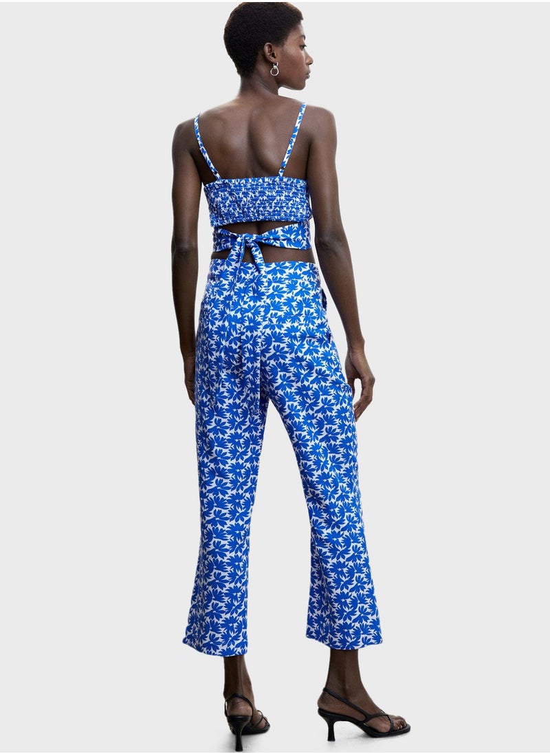 MANGO - Floral Print Wide Leg Pants - Image 1