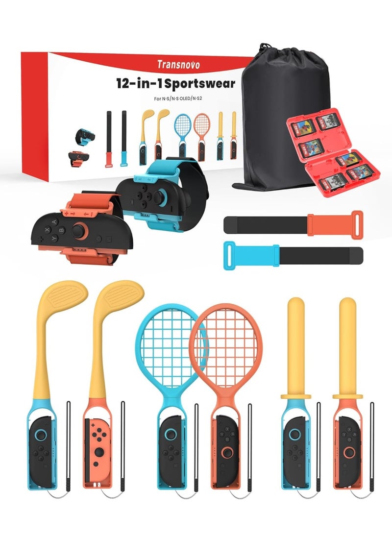 Transnovo 12 in 1 Switch 2 Sports Accessories Bundle 2025 Compatible with Nintendo Switch 1/Switch OLED/Switch 2 Wii Sports Games, Family Party Accessories Kit for Joycon Controllers - With Carry Bag  - Image 1
