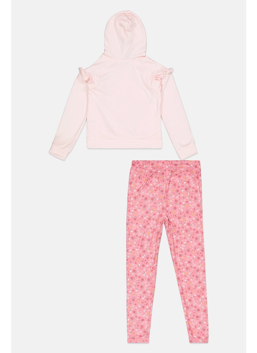 Body Glove - Kids Girl 2 Pcs Graphic Print Sweatshirt And Pant Set, Light Pink - Image 1