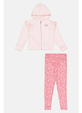 Kids Girl 2 Pcs Graphic Print Sweatshirt And Pant Set, Light Pink