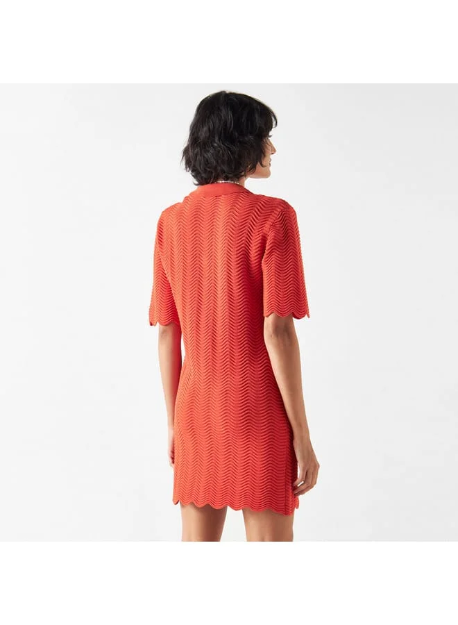 Iconic Iconic Textured Polo Dress with Short Sleeves