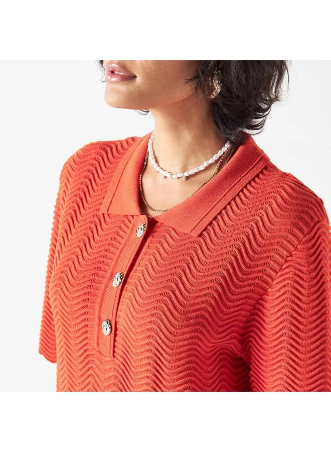 Iconic Iconic Textured Polo Dress with Short Sleeves
