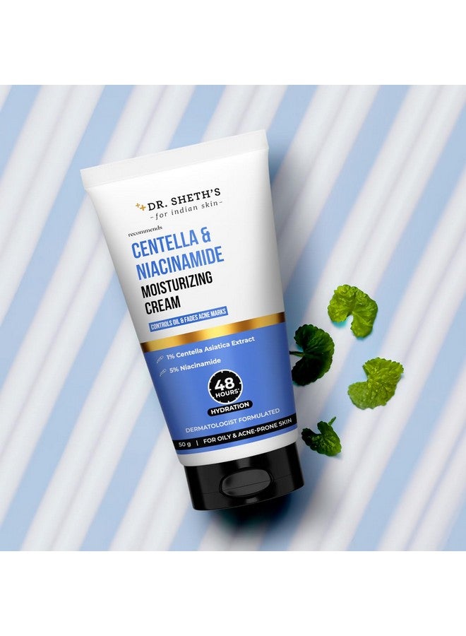 Dr. Sheth's Dr. Sheth’S Centella And Niacinamide Moisturizing Cream |For Oily & Acne Prone Skin | Fades Acne Marks & Controls Excess Oil | 48-Hour* Hydration| Lightweight, Fast Absorbing & Non-Sticky | 50G - Image 1