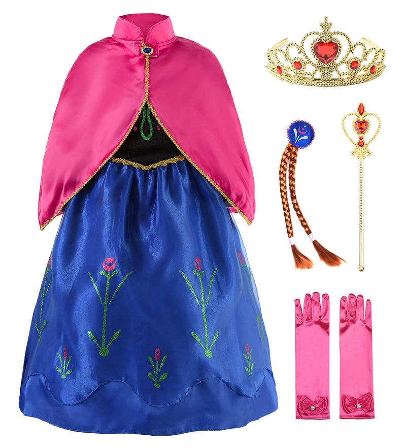 JerrisApparel Princess Snow Party Dress Queen Costume Cosplay Dress Up 34 Blue with Accessories