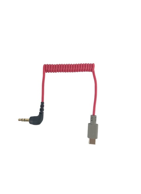 Applicable To Apple Rod Mammoth Wireless Microphone Cable Car Type-C Spring Cable 3.5mm Adapter Cable-Color:type-c Patch Cord-red