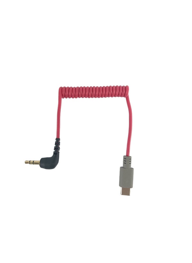 Generic - Applicable To Apple Rod Mammoth Wireless Microphone Cable Car Type-C Spring Cable 3.5mm Adapter Cable-Color:type-c Patch Cord-red - Image 1