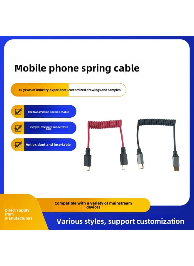 Generic - Applicable To Apple Rod Mammoth Wireless Microphone Cable Car Type-C Spring Cable 3.5mm Adapter Cable-Color:type-c Patch Cord-red - Image 1