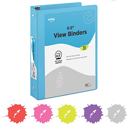 Enday ½ Inch 3 Ring Binder .5 inch Blue Clear View Cover with 2 Inside Pockets, Colored School Supplies Office and Home Binders – by Enday - Image 1