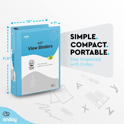 Enday ½ Inch 3 Ring Binder .5 inch Blue Clear View Cover with 2 Inside Pockets, Colored School Supplies Office and Home Binders – by Enday - Image 4