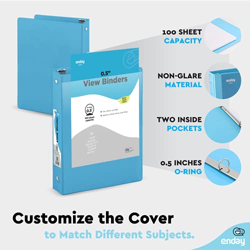 Enday ½ Inch 3 Ring Binder .5 inch Blue Clear View Cover with 2 Inside Pockets, Colored School Supplies Office and Home Binders – by Enday - Image 5