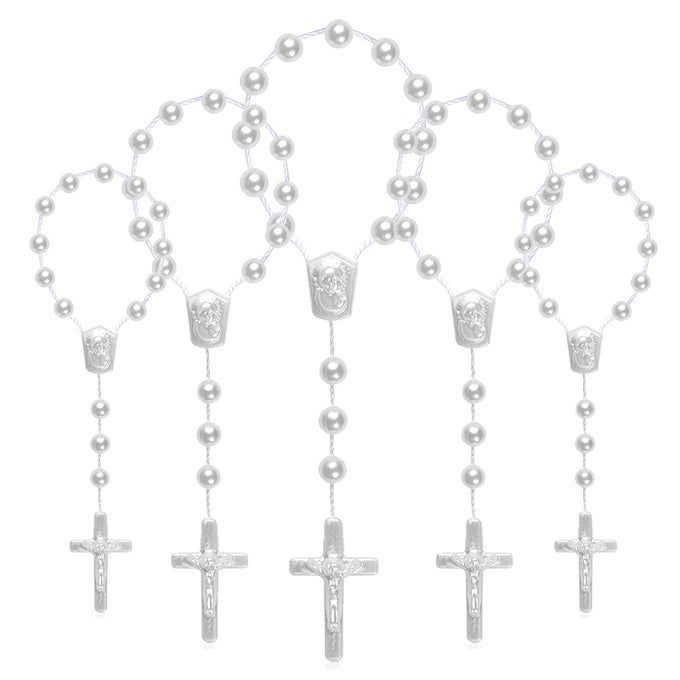 24 PIECES BAPTISM ROSARY ACRYLIC ROSARY BEADS MINI ROSARIES WITH ANGEL FOR THE FIRST COMMUNION BAPTISM PARTY FAVORS WHITE