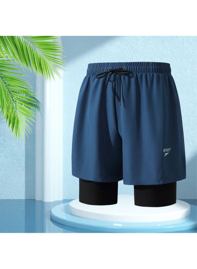 Loquat Swimming Trunks Men's Anti-embarrassment Double-layer Loose Swimming Trunks 2023 Five-point Hot Spring Swimming Plus Size-Color:Swimming Cap + Mirror 1208 + Ear And Nose Plug + A33 Black- - Image 4