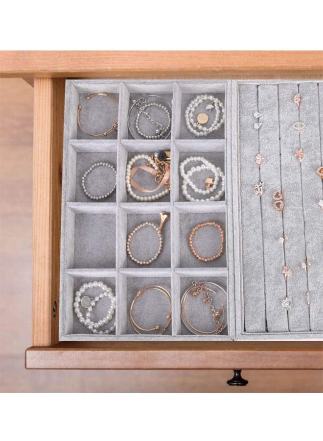 PADOM صواني مجوهرات مخملية قابلة للتكديس من بادوم، صواني عرض تخزين المجوهرات للسحب، منظم أقراط، قلائد، أساور، خواتم (مجموعة من 3) - Image 2