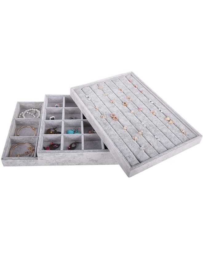 PADOM صواني مجوهرات مخملية قابلة للتكديس من بادوم، صواني عرض تخزين المجوهرات للسحب، منظم أقراط، قلائد، أساور، خواتم (مجموعة من 3) - Image 5