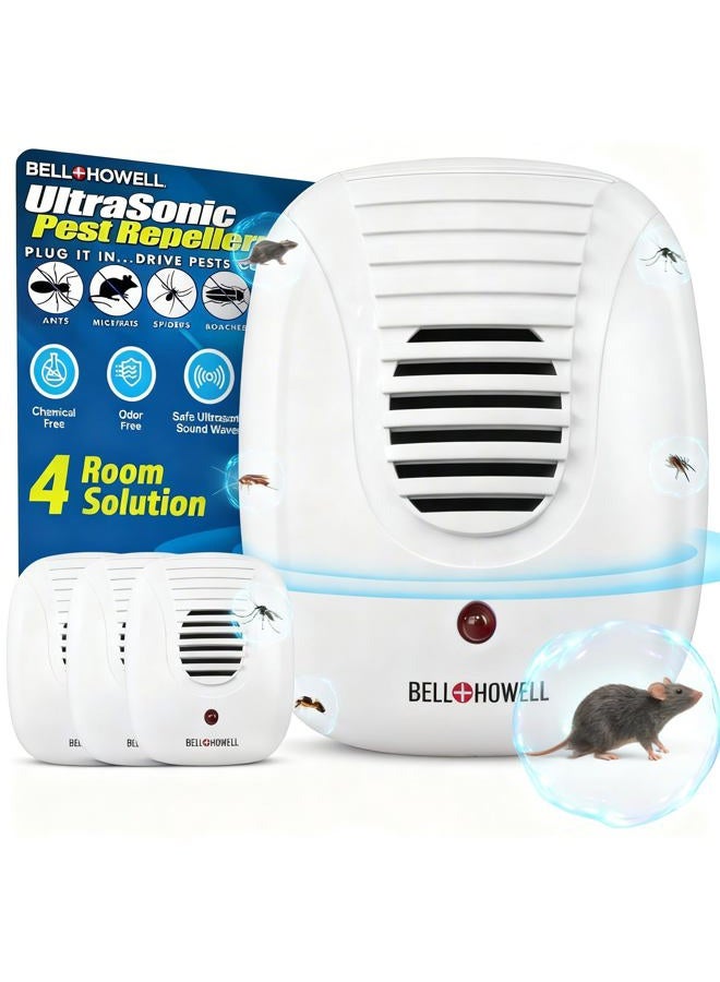Bell Howell مجموعة طارد الحشرات بالموجات فوق الصوتية من بيل + هاول (عبوة من 4) ، طارد الحشرات بالموجات فوق الصوتية ، طارد الحشرات للمنزل ، غرفة النوم ، المكتب ، المطبخ ، المستودع ، الفندق - Image 1