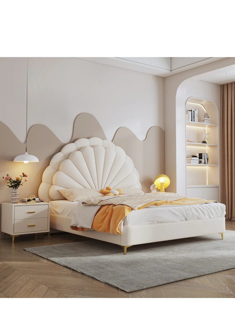 Wooden Twist - Cute Princess Queen size Bed In Soft Fabric With 2 Side Tables - Image 1