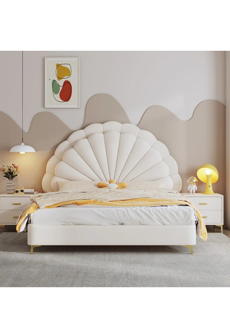 Wooden Twist - Cute Princess Queen size Bed In Soft Fabric With 2 Side Tables - Image 1