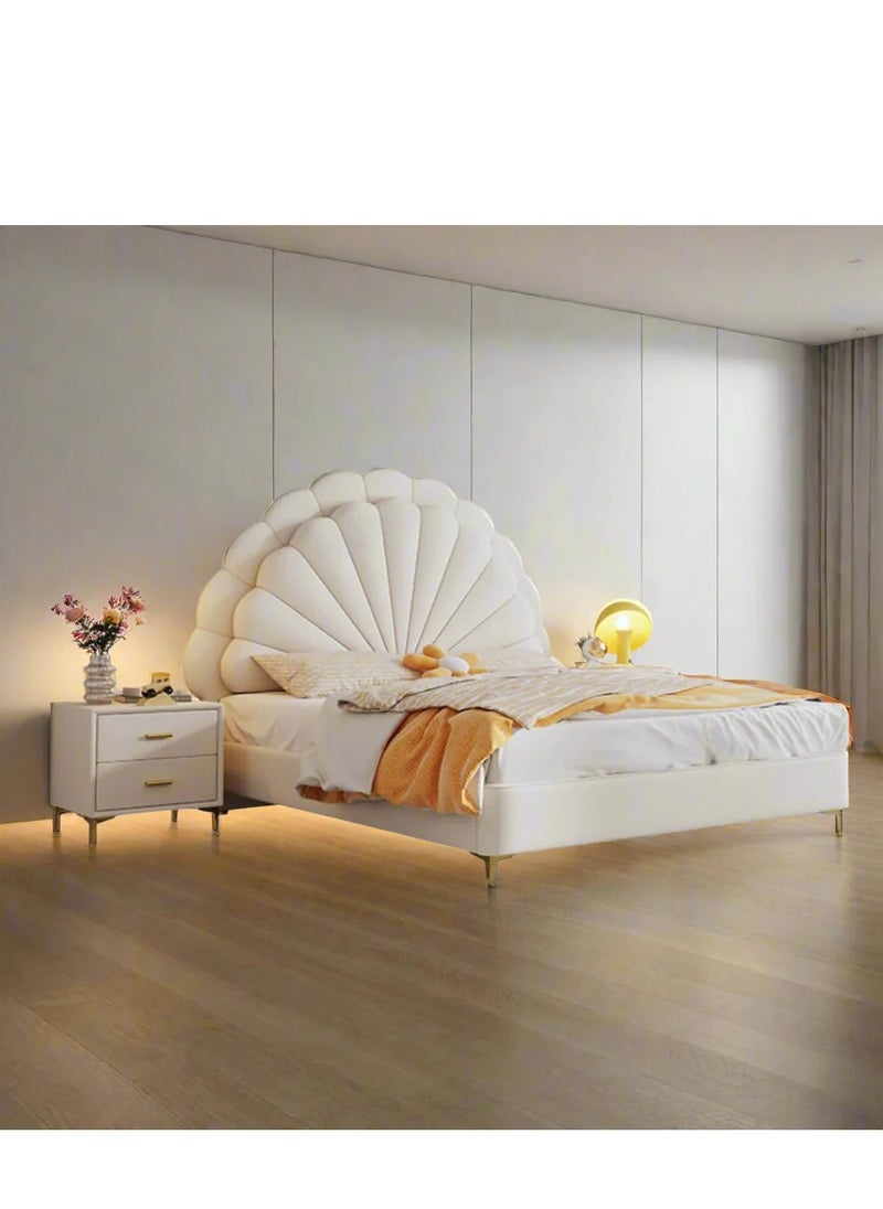 Wooden Twist - Cute Princess Queen size Bed In Soft Fabric With 2 Side Tables - Image 1