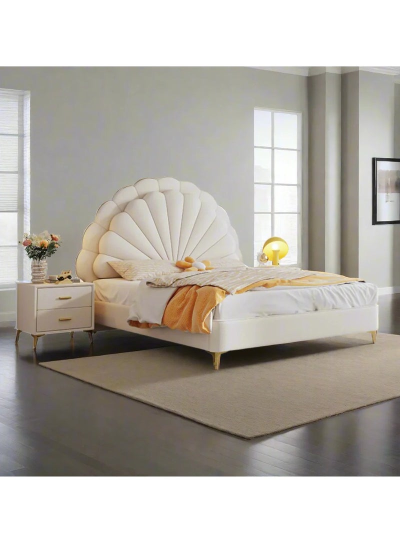 Wooden Twist - Cute Princess Queen size Bed In Soft Fabric With 2 Side Tables - Image 1