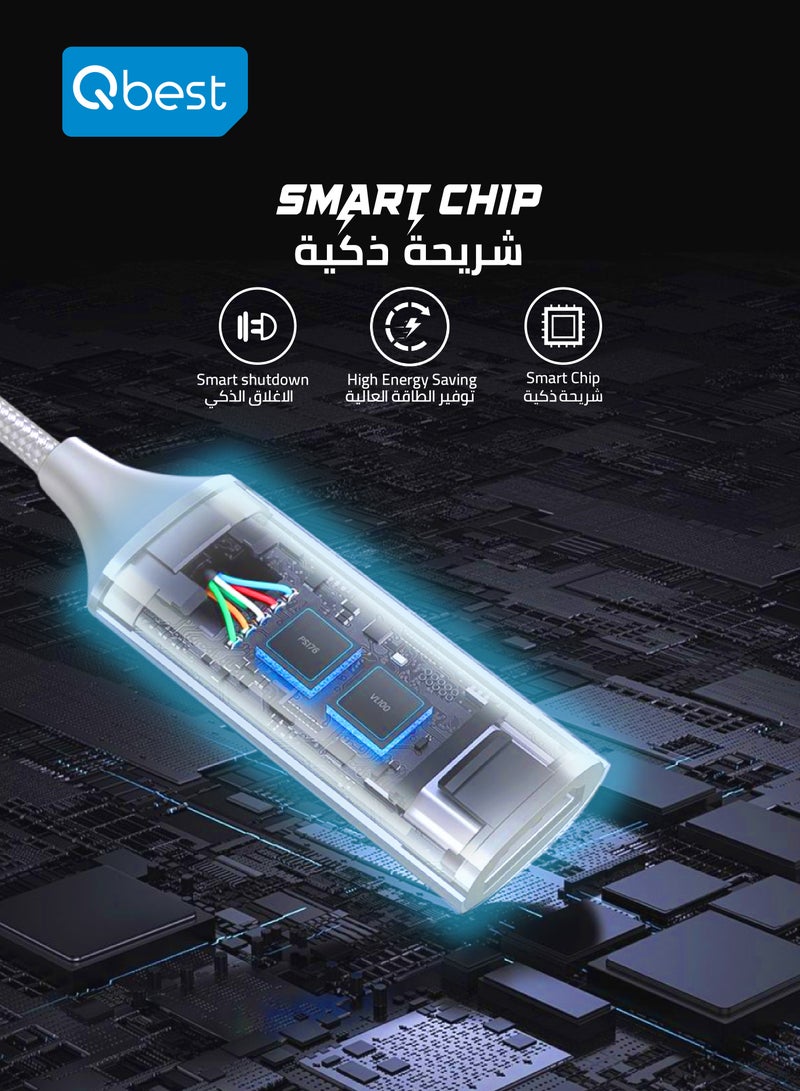 Qbest 6.0A Fast Charging USB to Type C Cable 1.2M – High-Speed Data Transfer, Durable Design for Android, Apple & Compatible Devices, - White - Image 2