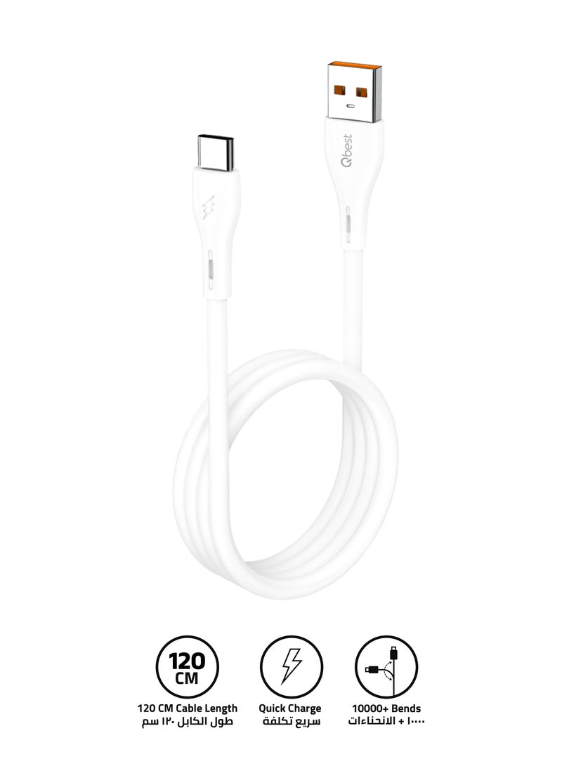Qbest 6.0A Fast Charging USB to Type C Cable 1.2M – High-Speed Data Transfer, Durable Design for Android, Apple & Compatible Devices, - White - Image 1