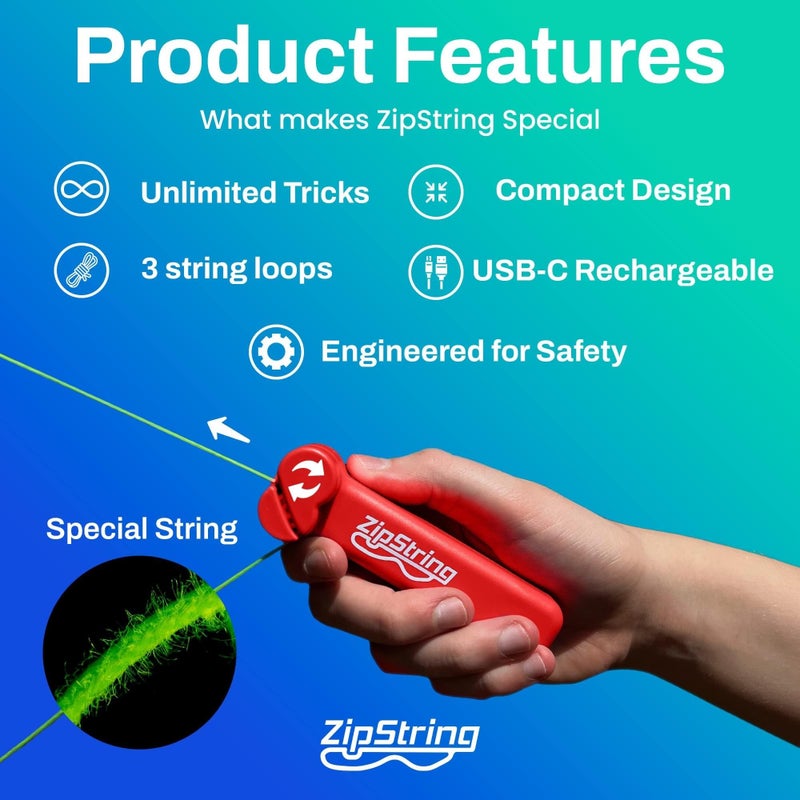 ZipString Original - As Seen on Shark Tank - Classic ZipString Rope Launcher Toy, Perfect for Kids & Adults - Fly a String Loop in The Air for Endless Tricks & Fun, Wonderment Awaits, Rock'it Red - Image 2