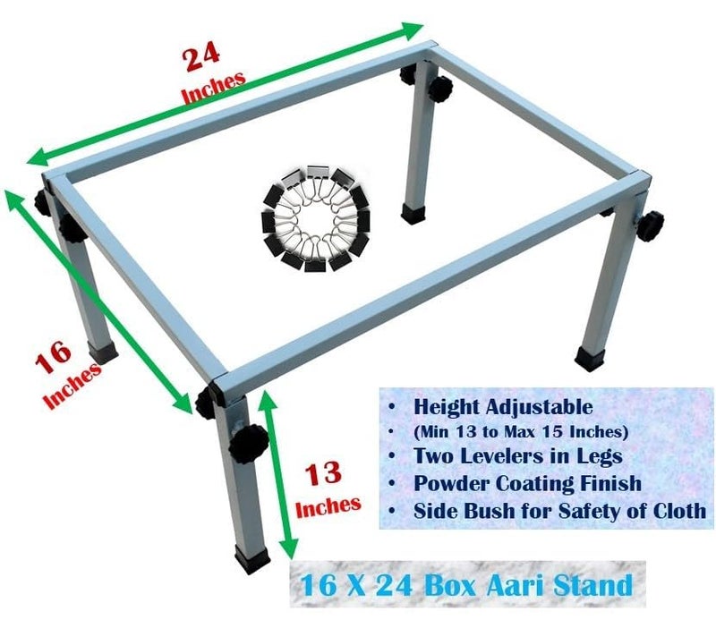 Ragro Box Square Type Aari Stand 24 X 16-Inches Size Aari Embroidery Stand/with 3Aari Needle/ Gold Zari Thread and 12 Clip /Alternative for Hoops/Aari Work Materials - Image 3