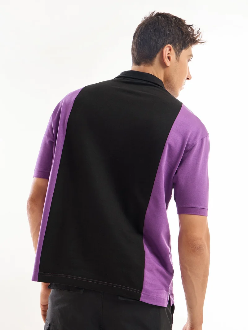 Beyoung Purple Cut and Sew Polo T-shirt