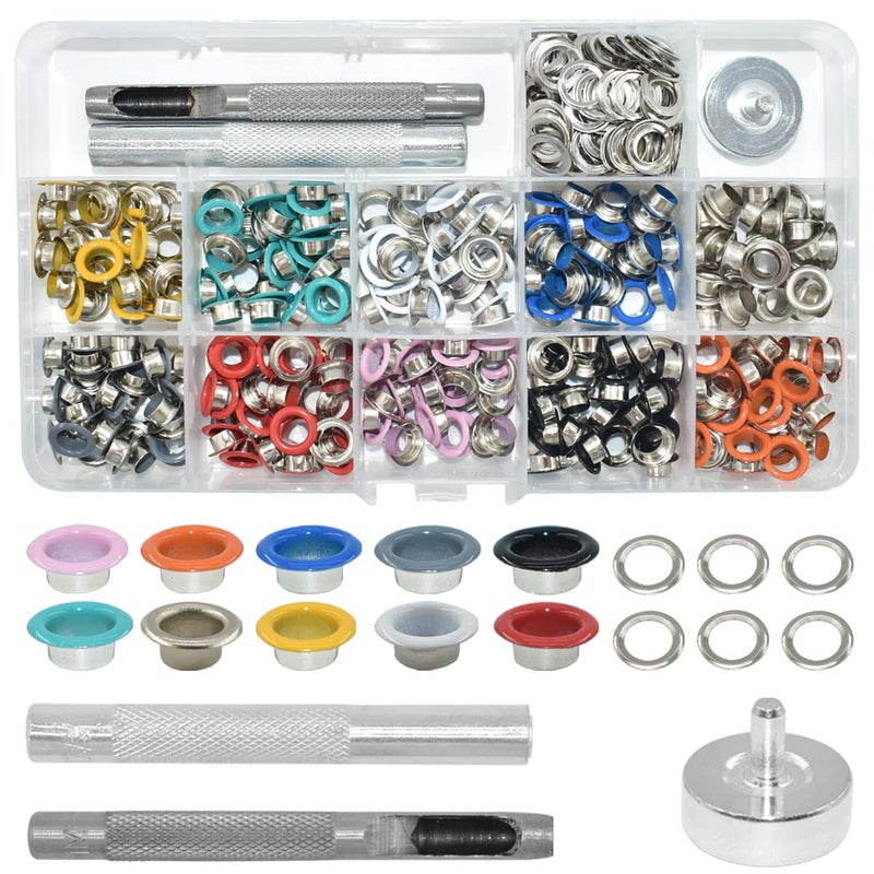 Renashed Grommets Kit 1/4 inch Metal Eyelets 300 Set for Bag Shoes Clothes Crafts, 10 Colors - Image 1