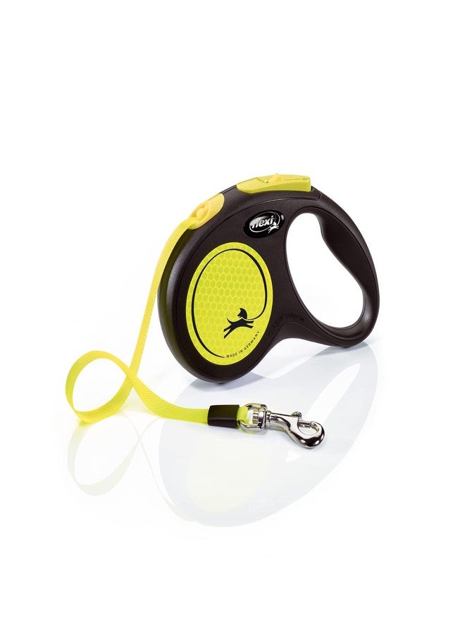 FLEXI New Neon Tape Retractable Dog Leashes for Small Dogs Upto 33 lbs. - 16 ft., Neon Yellow/Black | Tangle Free Pet Walking Leash with One-Handed Brake, Pause, Lock | German Quality Product - Image 1