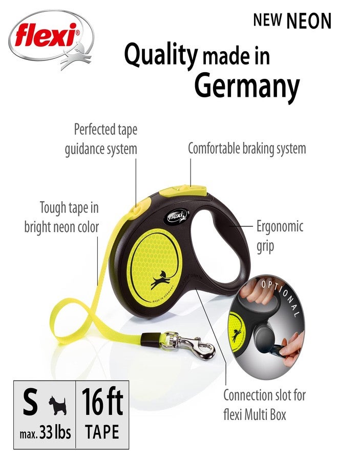 FLEXI New Neon Tape Retractable Dog Leashes for Small Dogs Upto 33 lbs. - 16 ft., Neon Yellow/Black | Tangle Free Pet Walking Leash with One-Handed Brake, Pause, Lock | German Quality Product - Image 2
