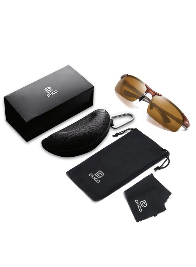 DUCO Mens Sunglasses Polarized Sports Fishing Running Driving Carbon Fiber Sunglasses for Men UV400 Protection DC8277, Brown Frame Brown Lens, Medium - Image 5