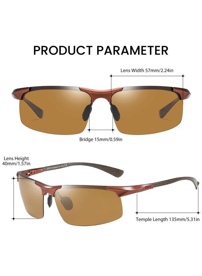 DUCO Mens Sunglasses Polarized Sports Fishing Running Driving Carbon Fiber Sunglasses for Men UV400 Protection DC8277, Brown Frame Brown Lens, Medium - Image 3