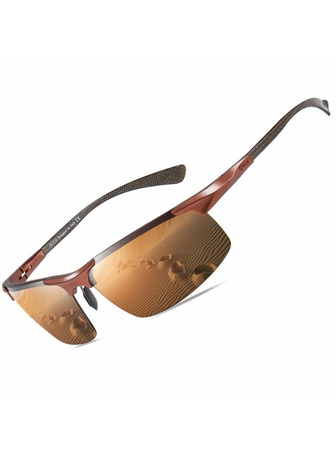 DUCO Mens Sunglasses Polarized Sports Fishing Running Driving Carbon Fiber Sunglasses for Men UV400 Protection DC8277, Brown Frame Brown Lens, Medium - Image 1