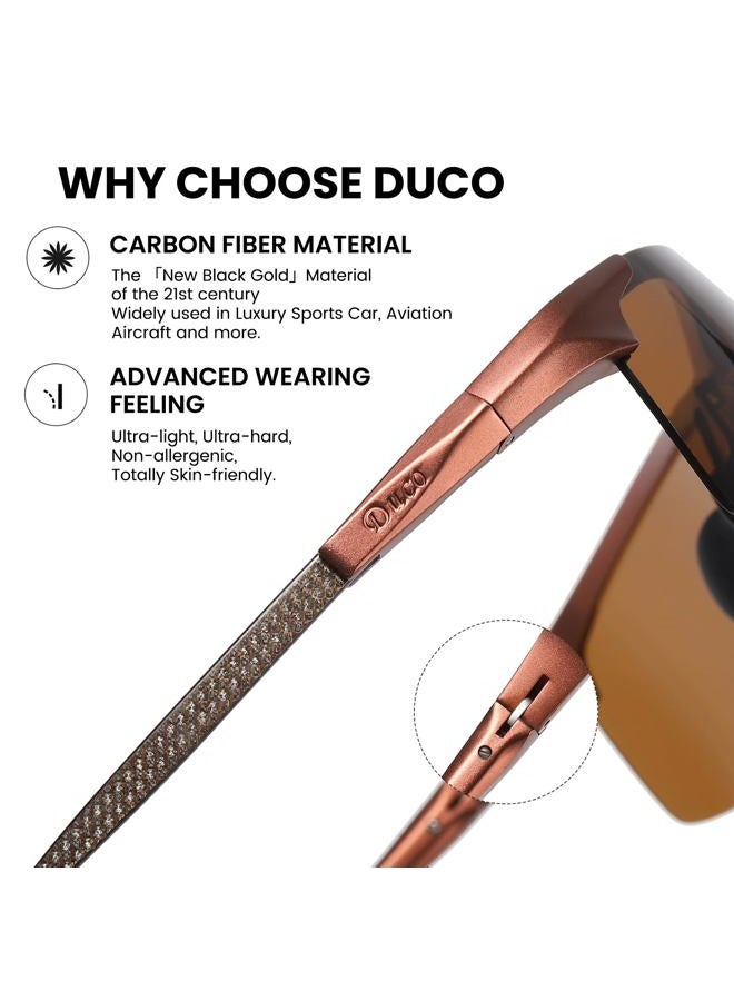DUCO Mens Sunglasses Polarized Sports Fishing Running Driving Carbon Fiber Sunglasses for Men UV400 Protection DC8277, Brown Frame Brown Lens, Medium - Image 4