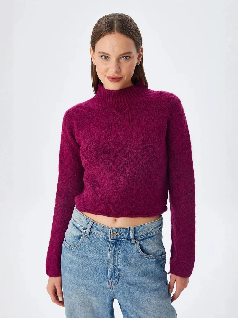 MixRay MIXRAY Argyle Pattern Ribbed Half Turtleneck Sweater