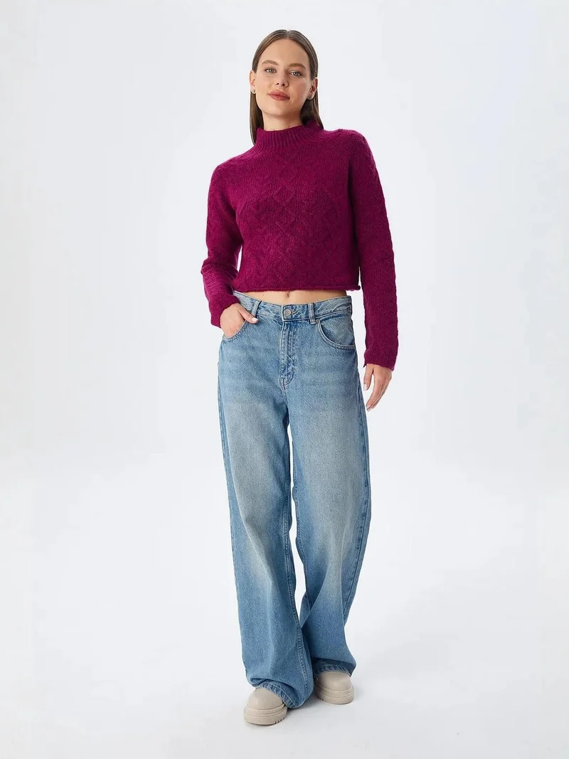 MixRay MIXRAY Argyle Pattern Ribbed Half Turtleneck Sweater