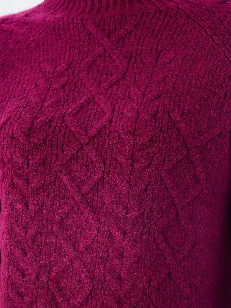 MixRay Mauve Purple MIXRAY Argyle Pattern Ribbed Half Turtleneck Sweater for Women | Best Price UAE