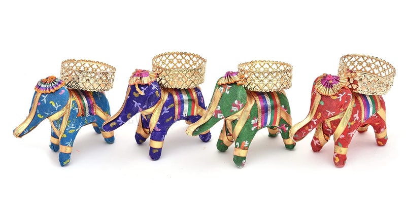 Evisha Evisha 6 pcs Multi Colour Handmade Traditinal Elephant Tea Light Holder Diwali Festival Home Decor Event Decoration  - Image 1