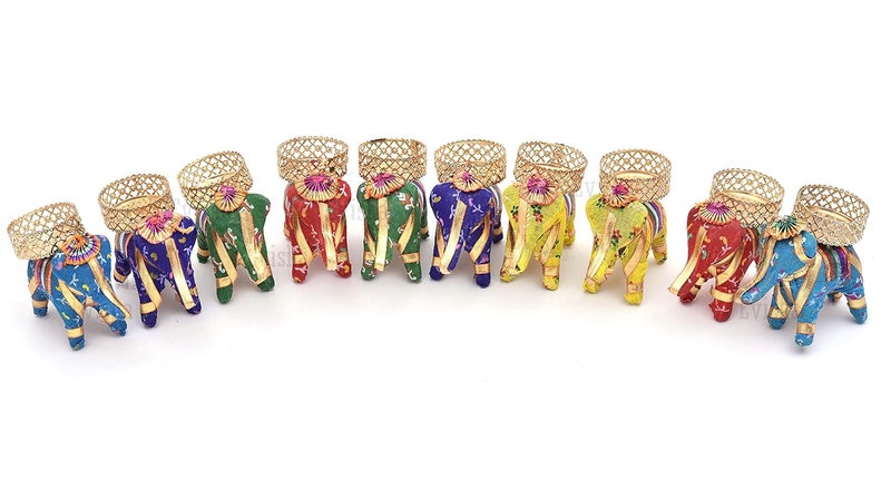 Evisha Evisha 6 pcs Multi Colour Handmade Traditinal Elephant Tea Light Holder Diwali Festival Home Decor Event Decoration  - Image 3