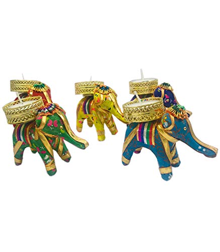 Evisha Evisha 6 pcs Multi Colour Handmade Traditinal Elephant Tea Light Holder Diwali Festival Home Decor Event Decoration  - Image 5