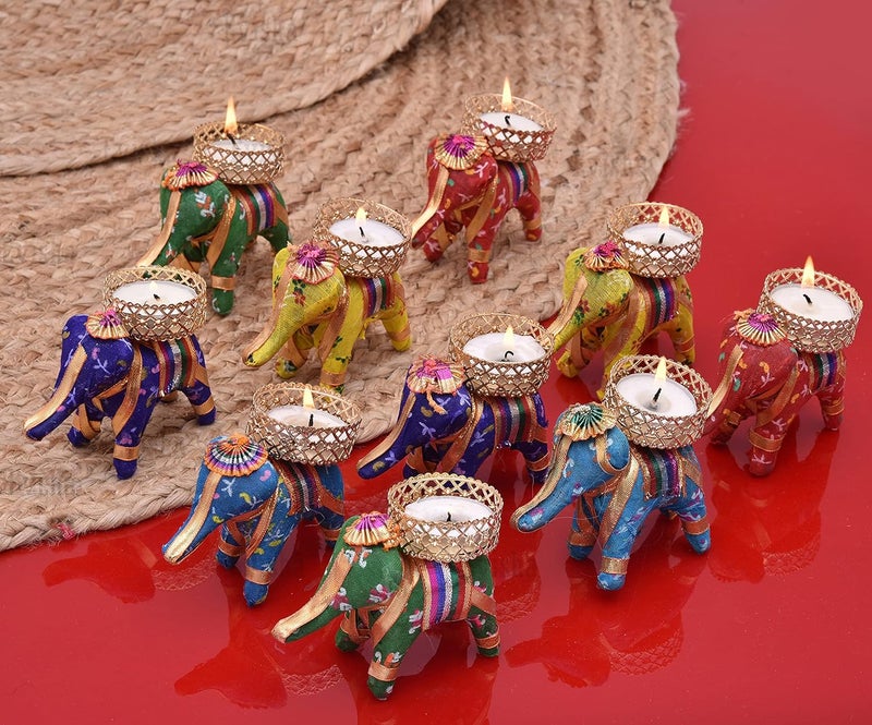Evisha Evisha 6 pcs Multi Colour Handmade Traditinal Elephant Tea Light Holder Diwali Festival Home Decor Event Decoration  - Image 2