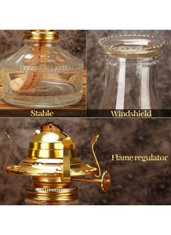 Gonice 2 Pieces Chamber Oil Lamp for Indoor Use, Vintage Oil Lantern Large Classic Hurricane Lamps Decorative Oil Lamp for Home Tabletop Decor and Emergency Lighting (Clear, Gold)  - Image 3