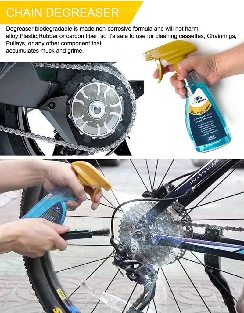 Ultrafashs Bicycle Chain Oil Lubricant and Cleaner Set with Bike Degrease,Wet Lubricant,Chain Scrubber Cleaning Brush Tool.Bike Lube-2oz,Degreaser-10oz. - Image 3