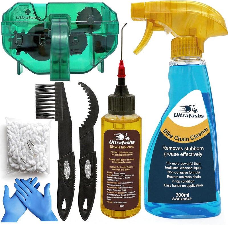 Ultrafashs Bicycle Chain Oil Lubricant and Cleaner Set with Bike Degrease,Wet Lubricant,Chain Scrubber Cleaning Brush Tool.Bike Lube-2oz,Degreaser-10oz. - Image 1