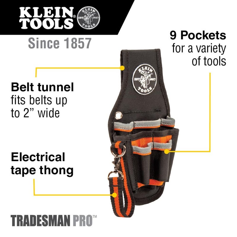 Klein Tools 5240 Tool Pouch, Tradesman Pro Maintenance Tool Pouch with 9 Pockets, Tape Thong, 2-Inch Tunnel Loop, Great Electrician Holster - Image 2